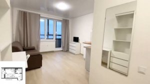 Студия, Новый ремонт, Расстановка мебели 24 кв.м. Лоджия 4 кв.м.  Новая Москва, Остафьево, Новострой
