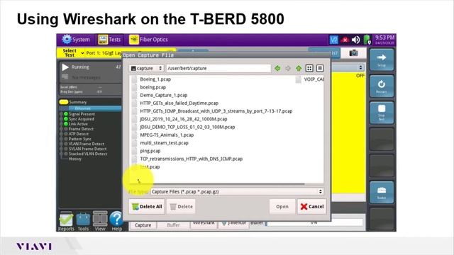 VIAVI T-BERD_MTS 5800 Использование Wireshark для анализа пакетов Wireshark Analyze Packet Captures