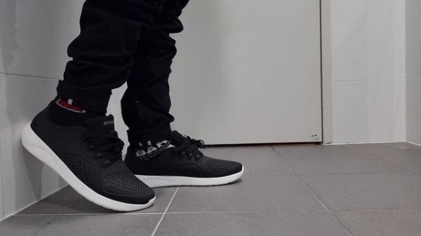 Crocs LiteRide Pacer Sneaker Black White On Feet