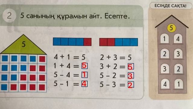 1-сынып Математика 9-сабақ 5 саны және цифры. 5 санының құрамы. 5 санын қосу және азайту