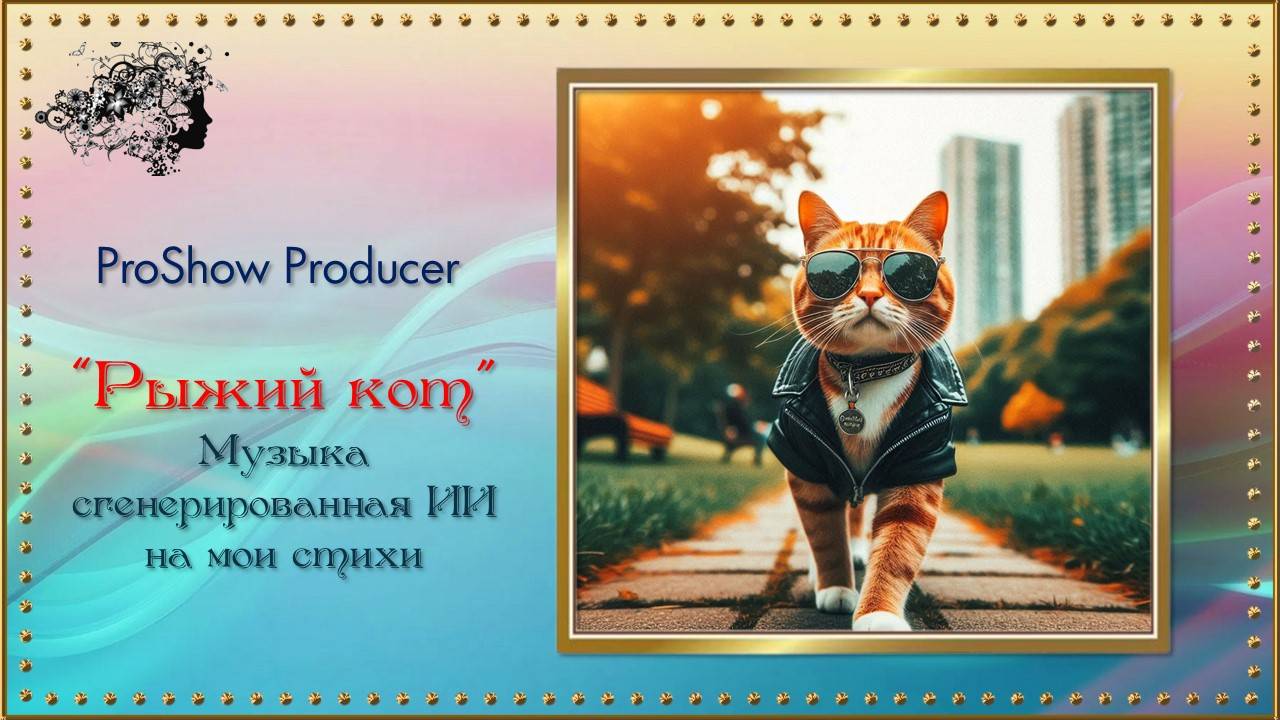Проект "Рыжий кот" создан в программе ProShow для души, музыка сгенерирована ИИ на готовые стихи