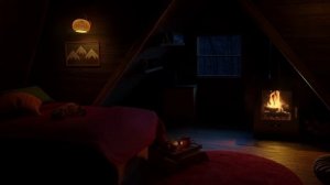 Уютный зимний домик со звуками камина и метели