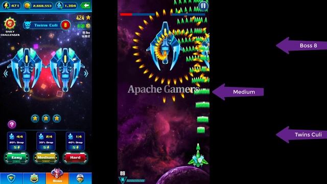 Boss 8 Twins Culi GALAXY ATTACK: ALIEN SHOOTER | Easy I Medum I Hard смотреть онлайн