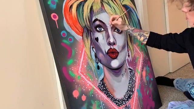 HARLEY QUINN BIRDS OF PREY acrylic and watercolor painting (Timelapse) смотреть онлайн