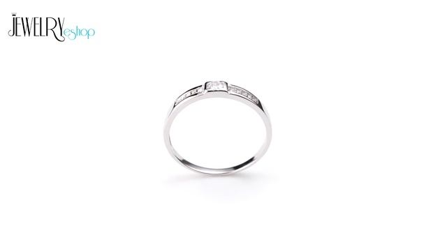 Jewellery - Shiny Wedding Ring, Two Straight Lines, Clear Stones, 925 Silver