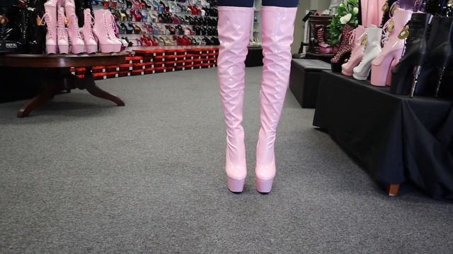 Review Try Out Pleaser ADORE-3000HWR Baby Pink Hologram 7 Inch Thigh High Boots Unboxing With Bambi смотреть онлайн