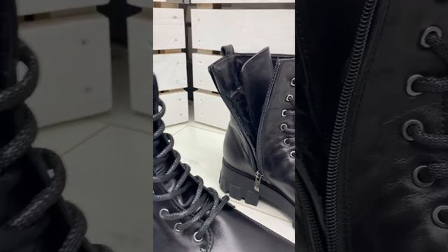 Ботинки женские кожаные черные на шнурках зима 7367-1з смотреть онлайн