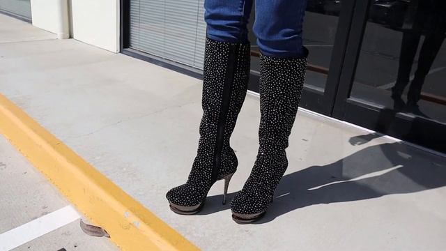 Review Pleaser Fantasia Black Suede Rhinestone Embellished Knee High Boots