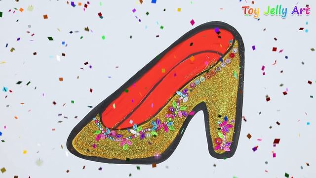 Glitter Princess's Shoes Jewelry HighHeel Coloring and Drawing for Kids, Toddlers | Toy Jelly Art ♡ смотреть онлайн