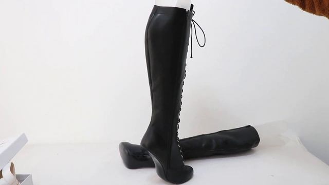 Sorbern Real Leather Heelless Vintage Round Toe Boots Burlesque Knee High High Arch Shoes смотреть онлайн