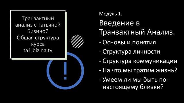 Видео 4. Структура курса Транзактный Анализ.