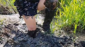 Girl in High Heels Boots stuck in deep mud and swamp, boots in mud, boots abuse (vol. 4)