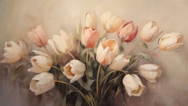 TV Artwork Spring Frame TV Art Painting Vintage Art Neutral Floral Screensaver Framed Art For TV