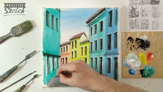 Acrylic painting tutorial, Evening City, Cityscape, Painting for beginners смотреть онлайн
