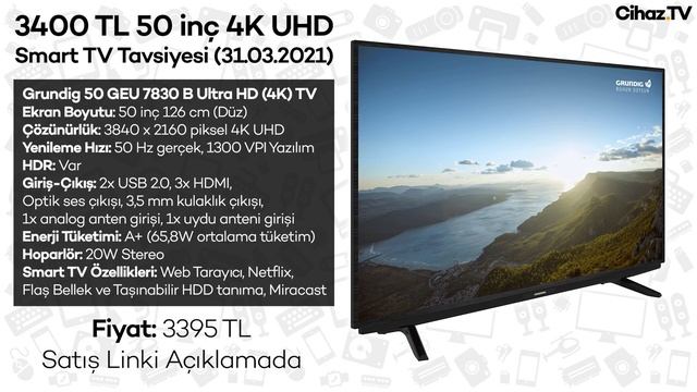 3400 TL 50 inç 4K UHD Smart TV Tavsiyesi | Grundig 50 GEU 7830 B Smart TV смотреть онлайн
