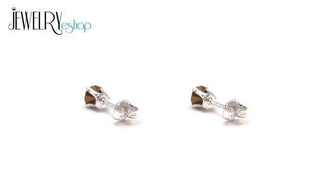 Jewelry – 925 silver earrings - round glittery zircon in honey-orange hue смотреть онлайн