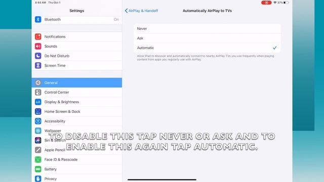 HOW TO DISABLE OR ENABLE AUTOMATICALLY AIRPLAY TO TVs IN IPADOS 13.6 (IPAD) смотреть онлайн