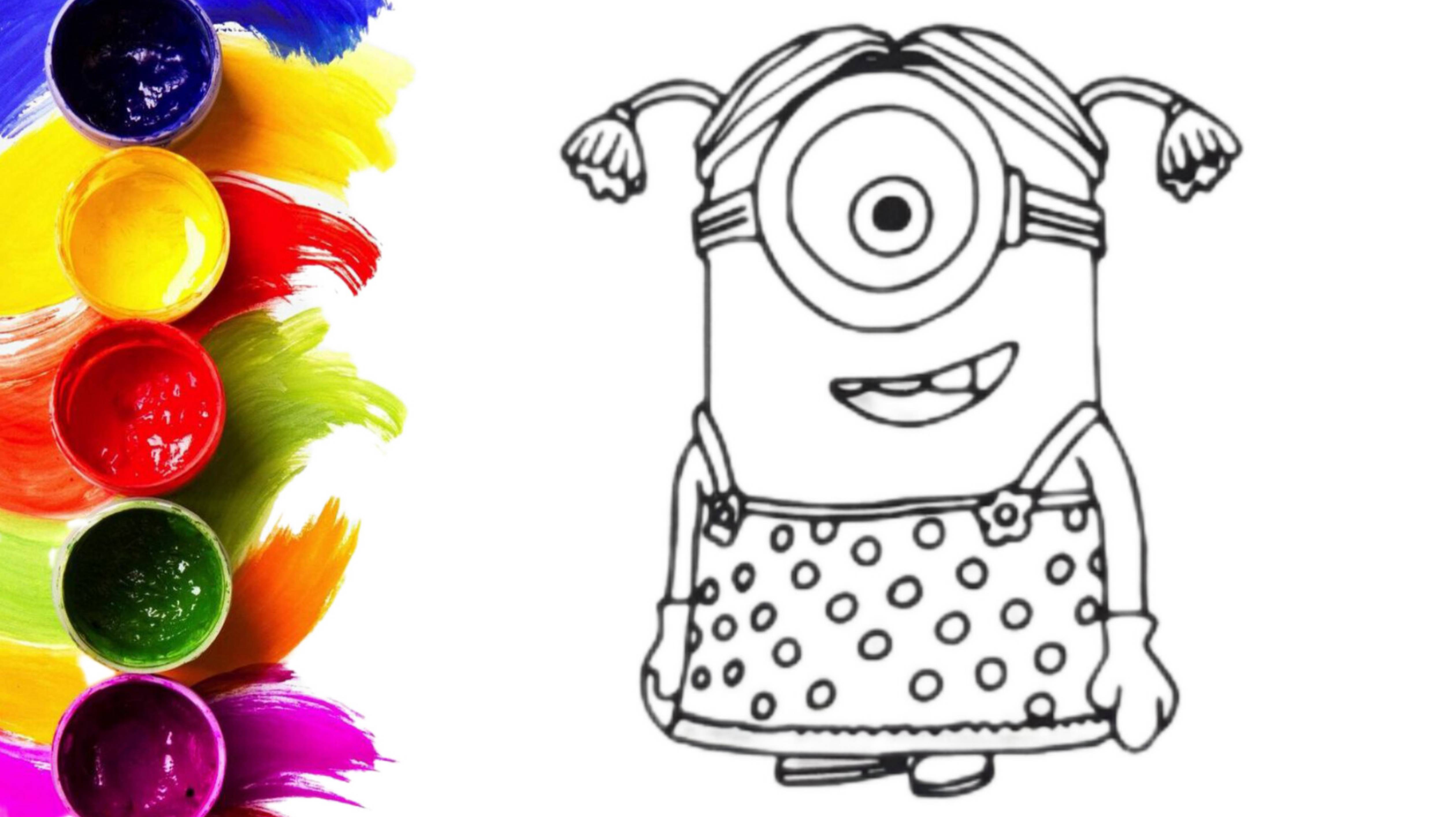 Как нарисовать и раскрасить Миньона девочку, раскраска для детей и малышей смотреть онлайн