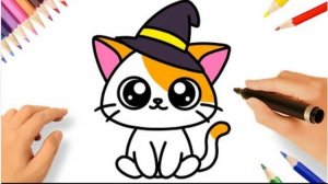 КАК НАРИСОВАТЬ МИЛОГО KAWAII КОТА в ВОЛШЕБНОЙ ШЛЯПЕ ЛЕГКО 😻