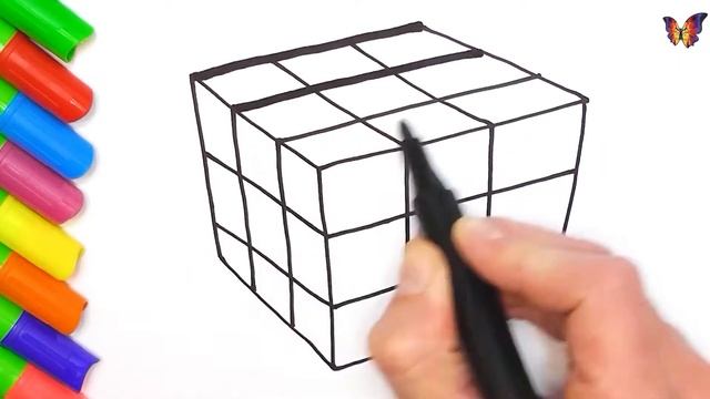 Как нарисовать Кубик Рубика. Для детей - построение перспективы, объемные фигуры, цвета смотреть онлайн