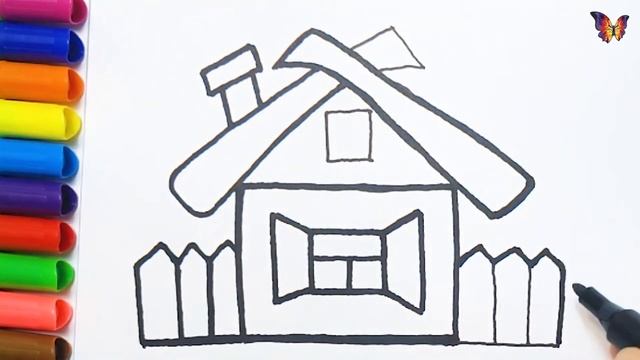 Как нарисовать деревенский домик. Несложные уроки рисования для повторения и раскрашивания детьми смотреть онлайн