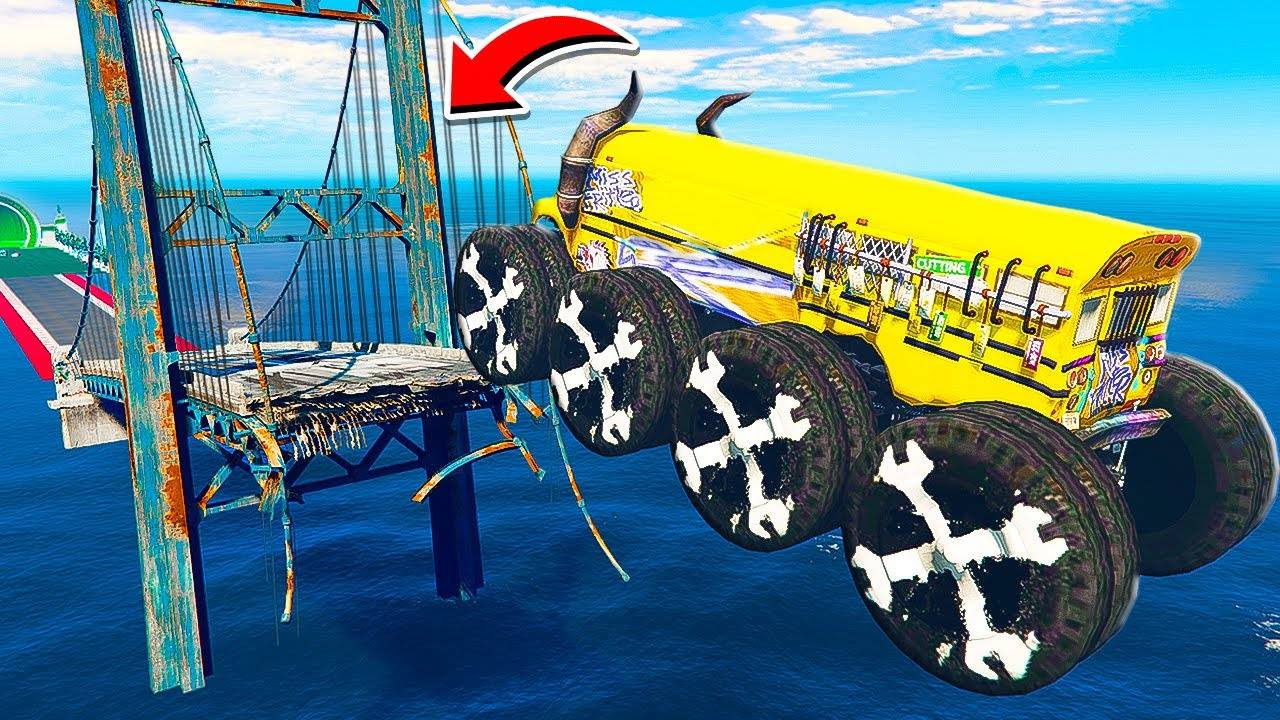 ВОСЬМИКОЛЁСНАЯ МИСС КРОШКА VS РАЗРУШЕННЫЙ МОСТ ГТА 5 МОДЫ МУРКА смотреть онлайн