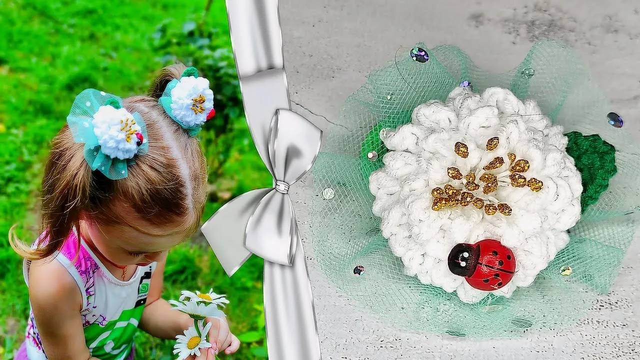 Объёмная детская резинка для волос крючком смотреть онлайн