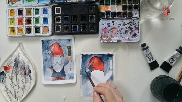 Рисуем Новогоднюю Открытку с Гномом с Александрой Подушкиной! смотреть онлайн