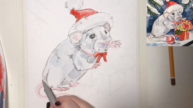 Рисуем новогоднего мышонка Кузю! смотреть онлайн