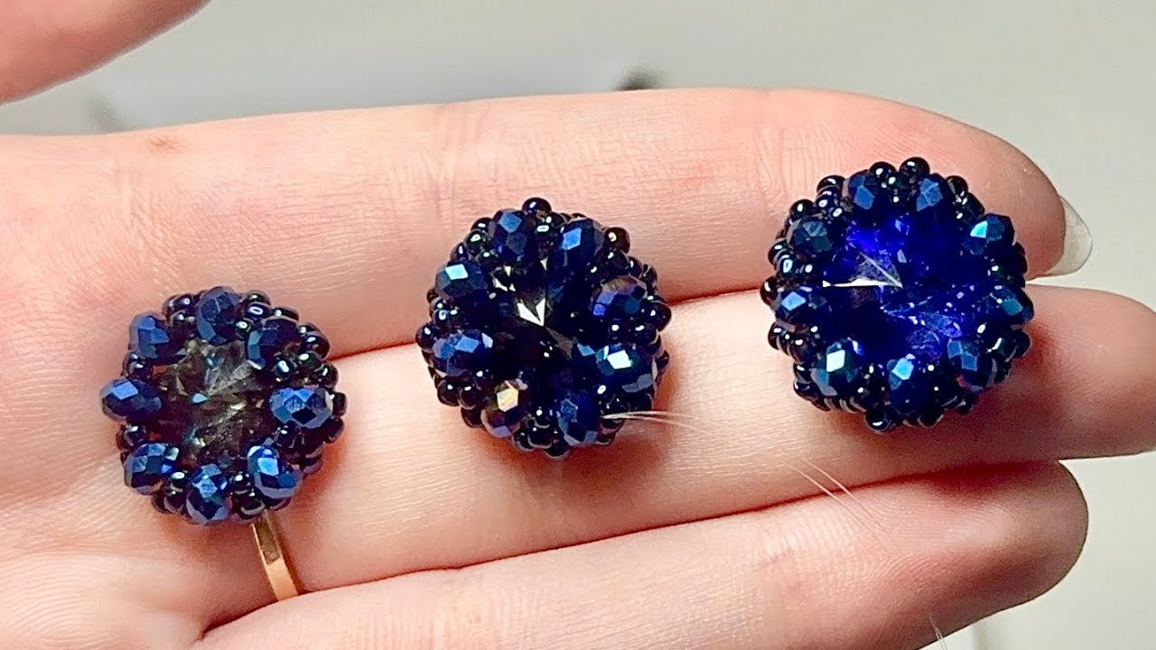 Оплетение риволи 12 14 16 мм бисером и ронделями МК мастер класс уроки DIY handmade смотреть онлайн