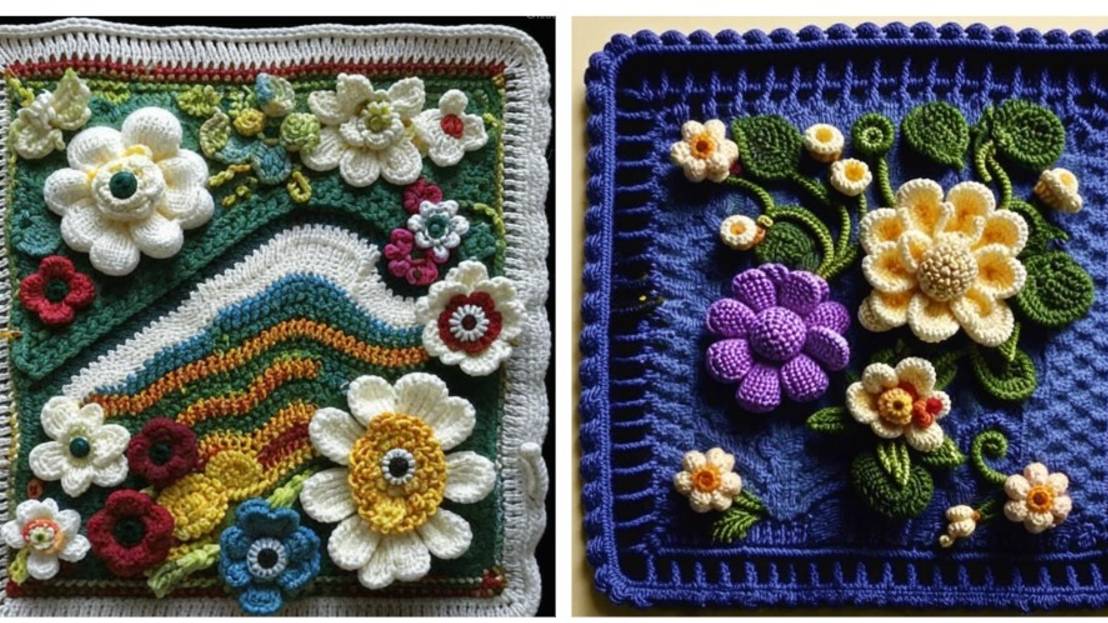 ЦВЕТЫ в квадратных мотивах от нейросети. ПОДБОРКА №17. ВЯЗАНИЕ. смотреть онлайн