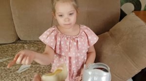 Lera plays challenge chocolate and real