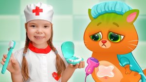 Мультики для детей про котика Bubbu и Настю  Бубу попал в больницу и Настя лечит котика Бубу