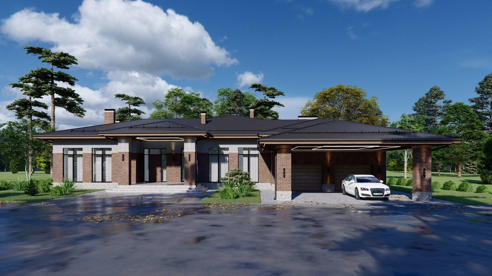 Одноэтажный жилой дом в стиле Райта смотреть онлайн