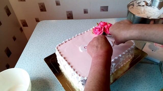 Торт с розами на Юбилей(крем БЗК). /Cake With Roses For The Anniversary(protein Custard).