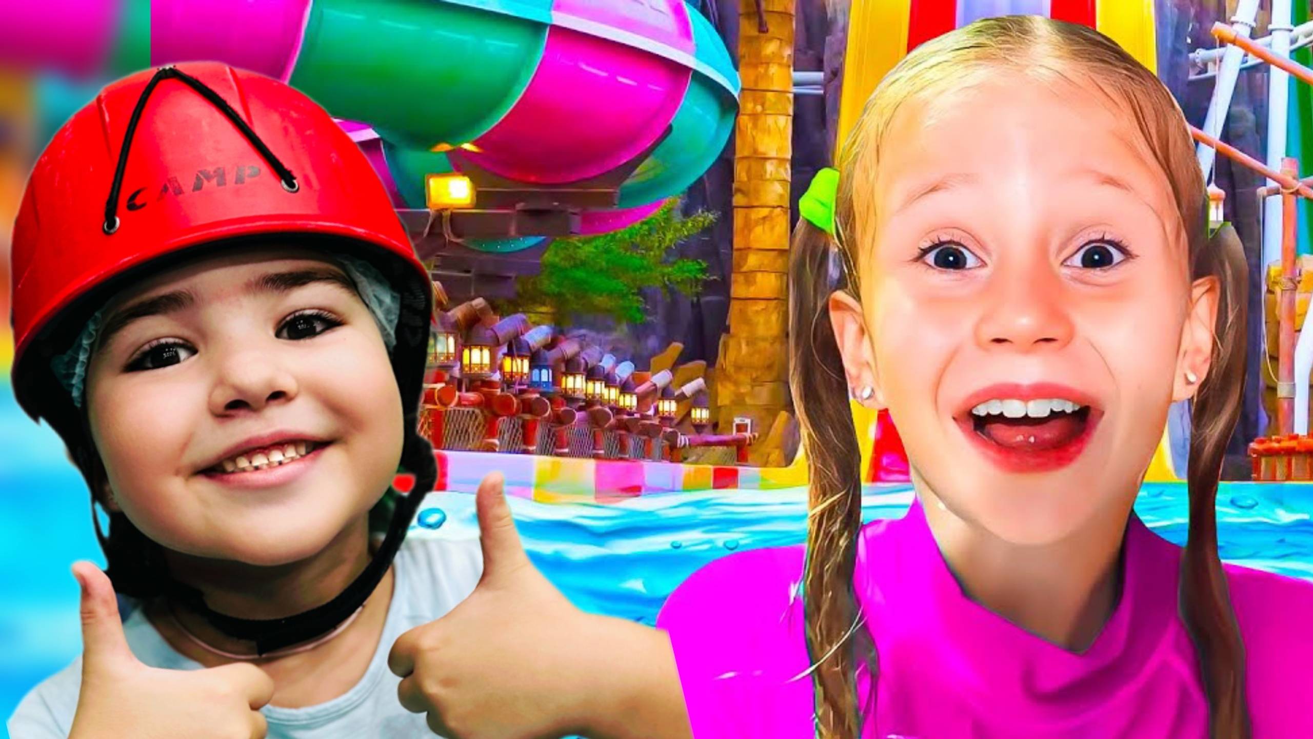 Ева и Настя и папа веселятся в парке развлечений в Абу-Даби смотреть онлайн