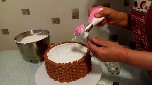 Торт Корзинка с РОЗАМИ(крем БЗК). /Cake Basket Of ROSES(protein Custard).