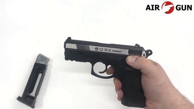 Пневматический пистолетASG CZ-75 D Compact пластик, подвижный никелированный металл