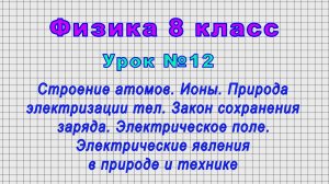 Физика 8 класс (Урок№12 - Строение атомов. Ионы. Природа электризации тел. Электрическое поле.)