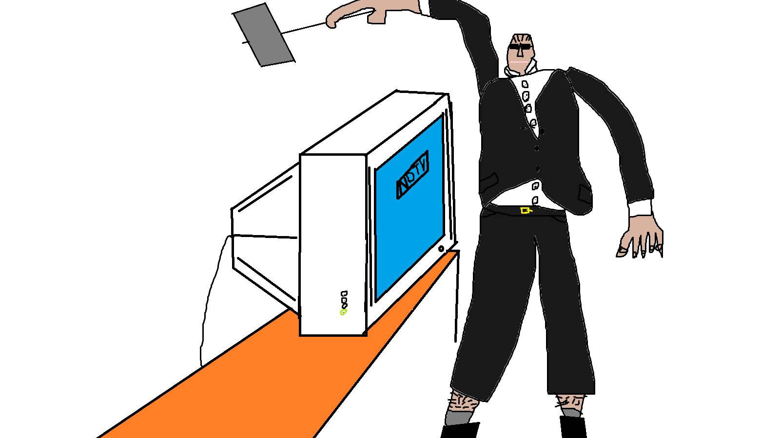 Офисный работник ломает телевизор СССР.