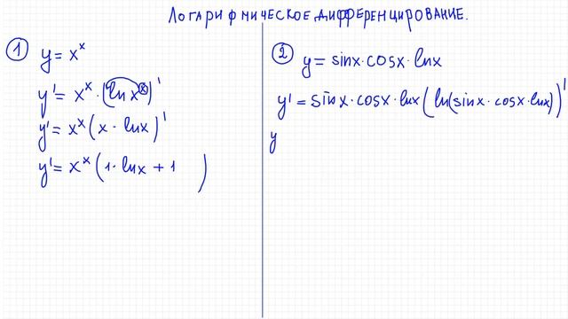 Производные №3. Логарифмическое дифференцирование смотреть онлайн