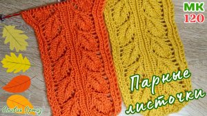 ПАРНЫЕ ЛИСТОЧКИ С АЖУРОМ / Красивый ажурный узор спицами / Мастер-класс по вязанию