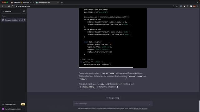ChatGPT создает игру 2048 в Telegram боте на Python