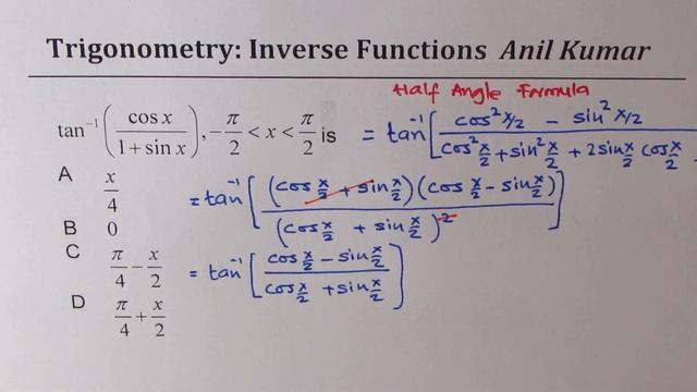 Evaluate arctan(cosx/(1+sinx) arctan Inverse Trigonometric Function смотреть онлайн