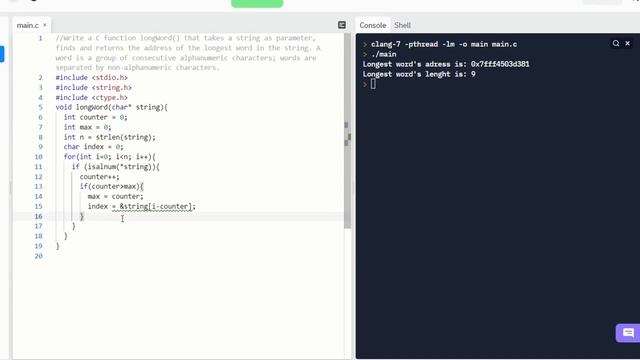 Find the Adress of the Longest Word in String - C Function смотреть онлайн