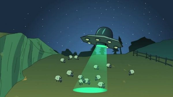 Alien-spaceship-teleport-sheep-with-beam