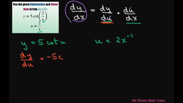 Use substitution u = 2/x and Chain Rule to find derivative of y = 5 cot(2/x) смотреть онлайн