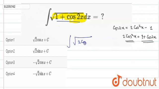 `int sqrt(1+ cos 2x) dx = ?` смотреть онлайн