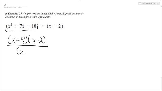 (x^2+7x-18)/(x-2), perform the indicated divisions смотреть онлайн