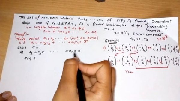 In linear dependent set one of the vector is linear combination of preceding vectors